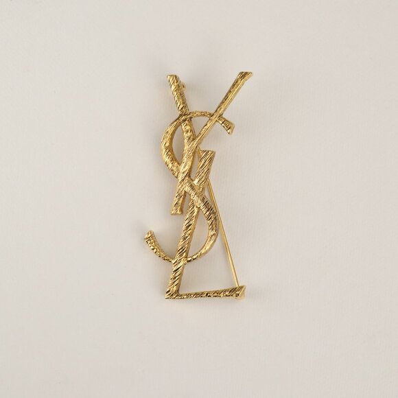 YSL Saint Laurent Opyum Textured Brooch, Gold-toned Brass - Picture 2 of 10